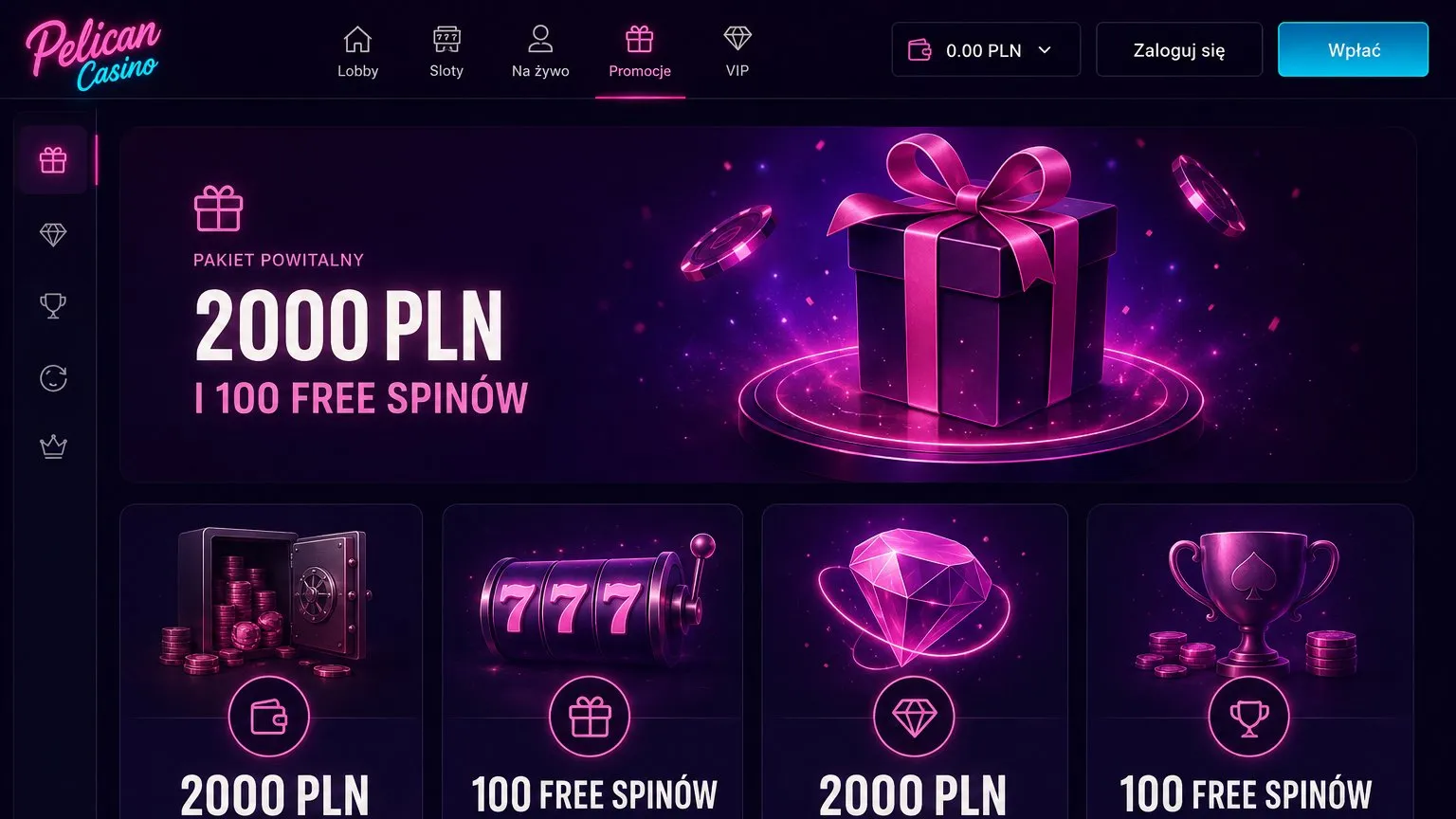 Pelican Casino bonus bez depozytu — dwa warianty startowe w kasjerze