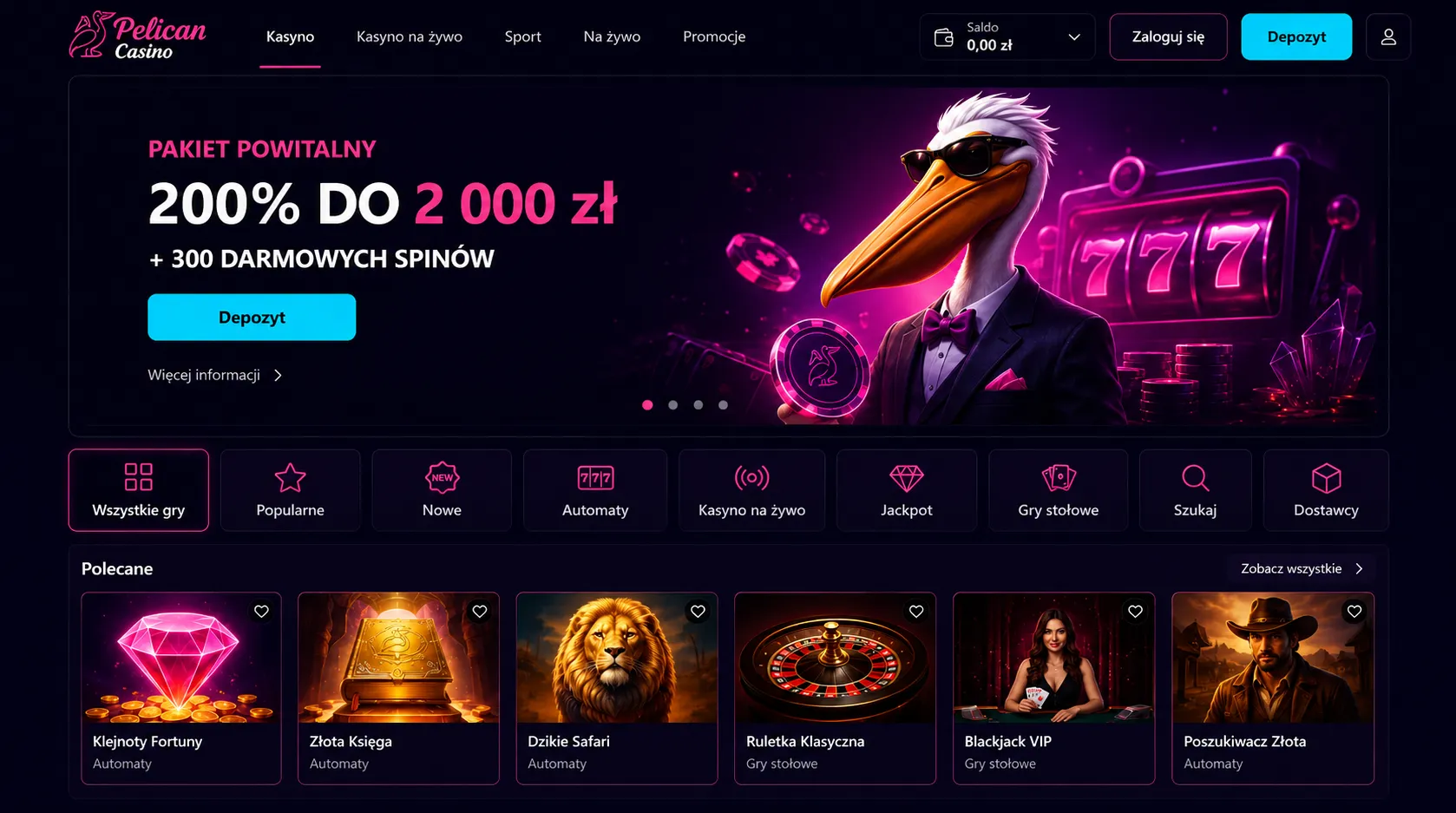 Pelican Casino podsumowanie — sloty, live casino i sekcja kryptowalutowa